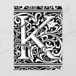 Carte Postale Lettre K Monogramme Art Nouveau Médiéval