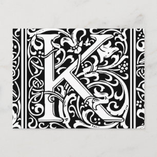 Carte Postale Lettre K Monogramme médiéval Art Nouveau