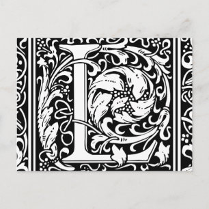 Carte Postale Lettre L Monogramme Art Nouveau Médiéval