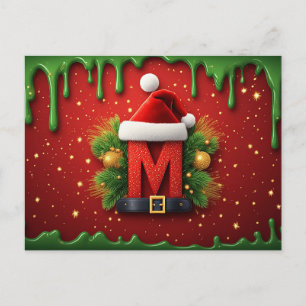 Carte Postale Lettre M Chapeau de Père Noël Noël