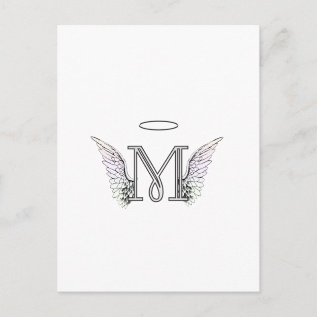 Carte Postale Lettre M Monogramme initial avec ailes angéliques  (Devant)