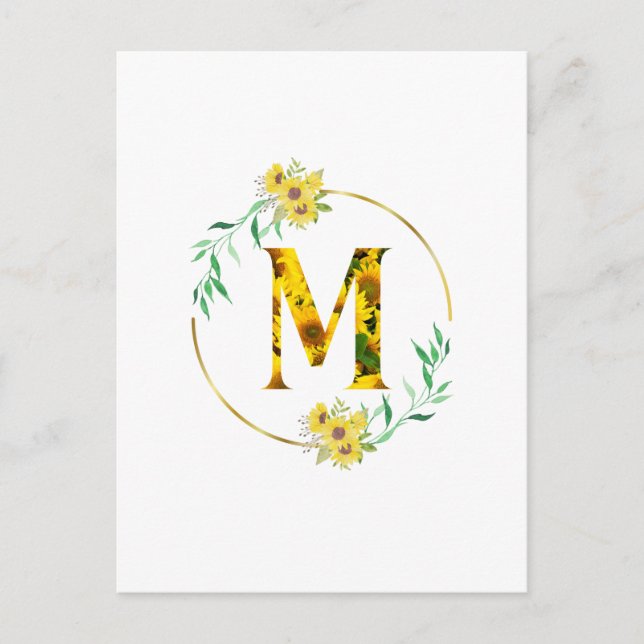 Carte Postale Lettre M motif de tournesol (Devant)