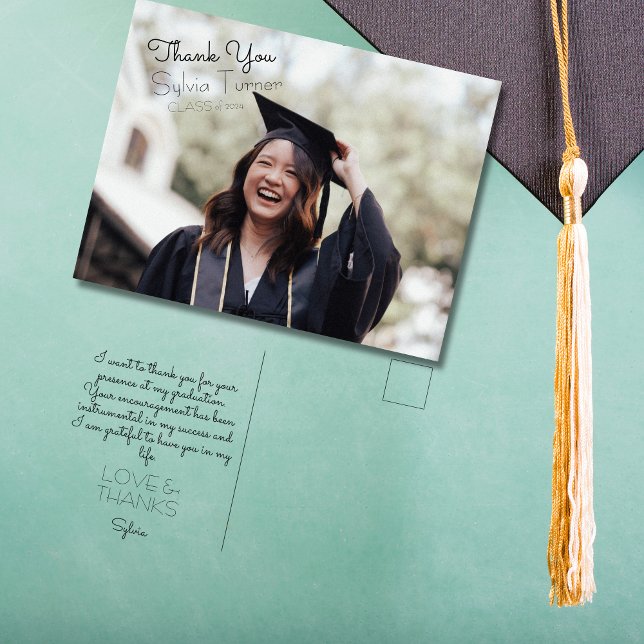 Carte Postale Lettre manuscrite remerciements de remise de diplô (Graduation thank you postcard)