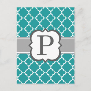 Carte Postale Lettre Monogramme bleu turquoise P Quatrefoil