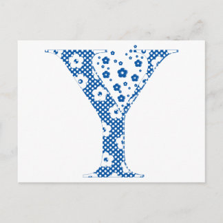 Carte Postale LETTRE Motif Fleur Y(bleu)