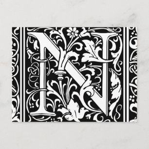 Carte Postale Lettre N Monogramme Art Nouveau Médiéval
