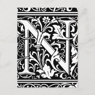 Carte Postale Lettre N Monogramme Médiéval Art Nouveau