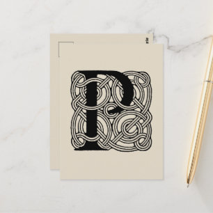 Carte Postale LETTRE P Vintage Céleste Knot Monogramme