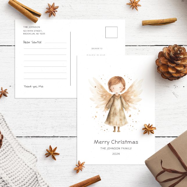 Carte Postale Lettre Père Noël Beige Boho Baby Angel (Créateur téléchargé)
