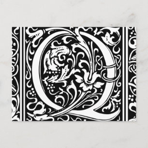 Carte Postale Lettre Q Monogramme Médiéval Art Nouveau