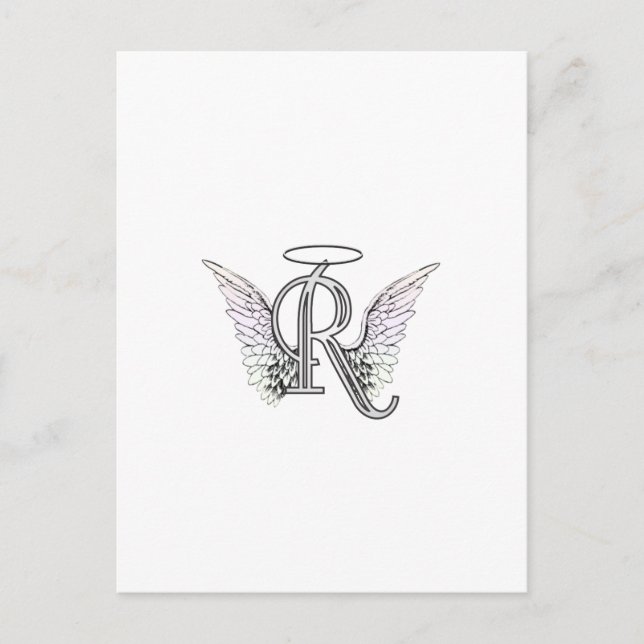 Carte Postale Lettre R Monogramme initial avec ailes angéliques  (Devant)