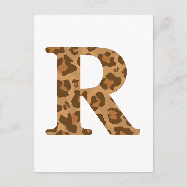 Carte Postale Lettre R Prénom Monogramme Empreinte de léopard in (Devant)