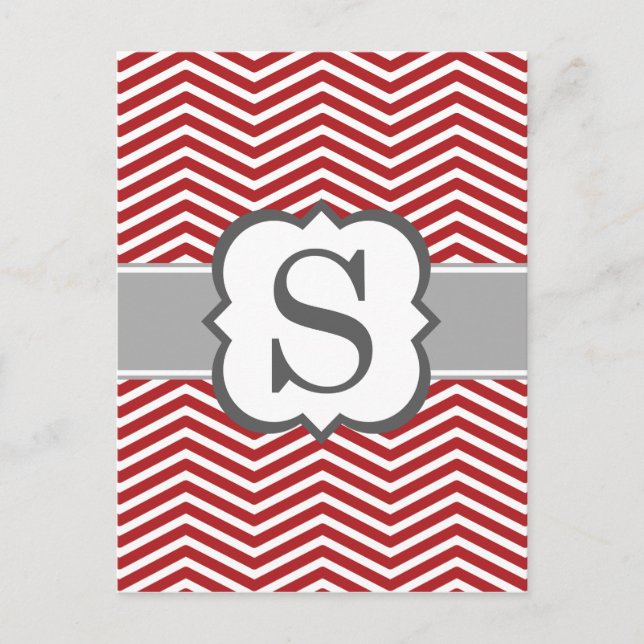 Carte Postale Lettre S Chevron Monogramme Rouge Blanc (Devant)