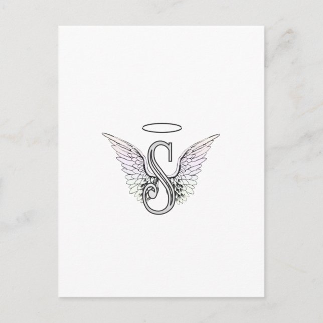 Carte Postale Lettre S Monogramme initial avec ailes angéliques  (Devant)