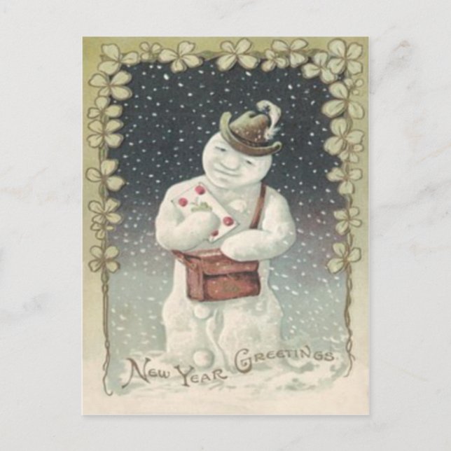 Carte Postale LETTRE Snowman Mailman Shamrock neige (Devant)
