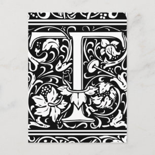 Carte Postale Lettre T Monogramme Art Nouveau Médiéval