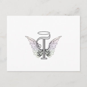 Carte Postale Lettre T Monogramme initial avec ailes angéliques 