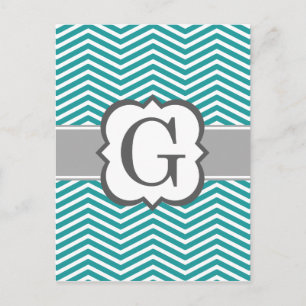 Carte Postale LETTRE turquoise MONÂTRE BLANC G Chevron