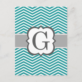 Carte Postale LETTRE turquoise MONÂTRE BLANC G Chevron