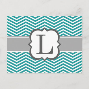 Carte Postale LETTRE turquoise MONÂTRE BLANC L Chevron