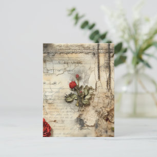 Carte Postale Lettre vintage d'amour parchemin avec fleurs (10)