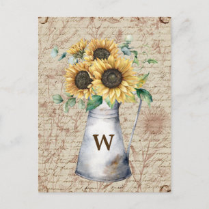 Carte Postale Lettre Vintage Monogramme tournesol rustique