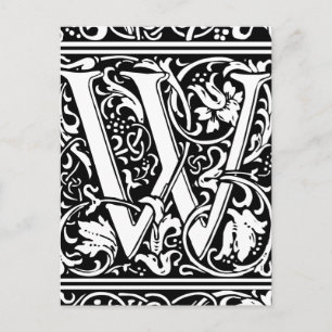Carte Postale Lettre W Monogramme Médiéval Art Nouveau