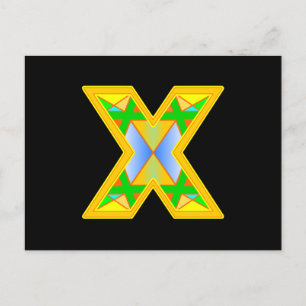 Carte Postale Lettre X Jaune Plan Mini Vert X x 4