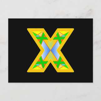 Carte Postale Lettre X Jaune Plan Mini Vert X x 4