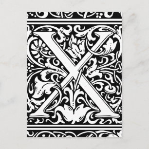 Carte Postale Lettre X Monogramme Art Nouveau Médiéval
