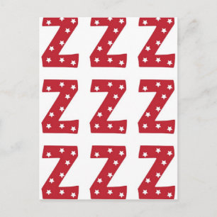 Carte Postale Lettre Z - Étoiles blanches sur rouge foncé