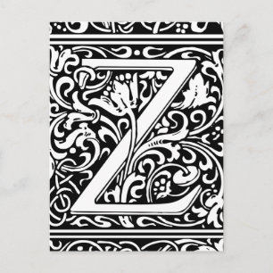 Carte Postale Lettre Z Monogramme Médiéval Art Nouveau