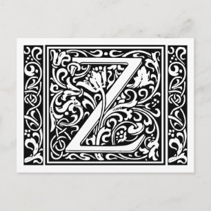 Carte Postale Lettre Z Monogramme Médiéval Art Nouveau