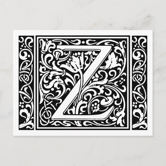 Carte Postale Lettre Z Monogramme médiéval Art Nouveau (Devant)