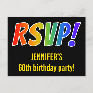 Carte Postale Lettres Arc-en-ciel simples et colorées "RSVP!" + 