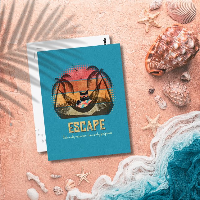 Carte Postale L'évasion tropicale du Chat Cool (Daydreaming Cool Cat's Tropical Escape Postcard)