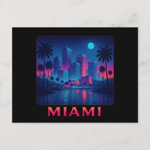 Carte Postale Lever de lune à Miami - Skyline néon