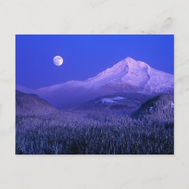 Carte Postale Lever de lune au-dessus du mont Hood hiver, Oregon (Devant)