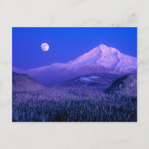 Carte Postale Lever de lune sur le mont Hood Oregon en hiver