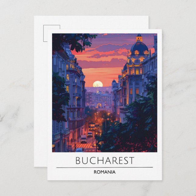 Carte Postale Lever de soleil à Bucarest Roumanie Voyage (Devant / Derrière)