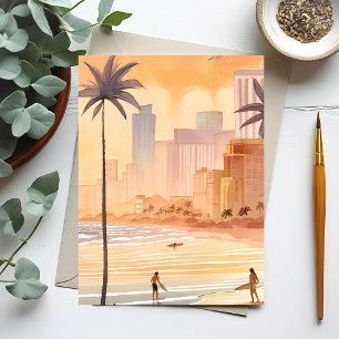 Carte Postale Lever de soleil à Miami   Peinture de la skyline à