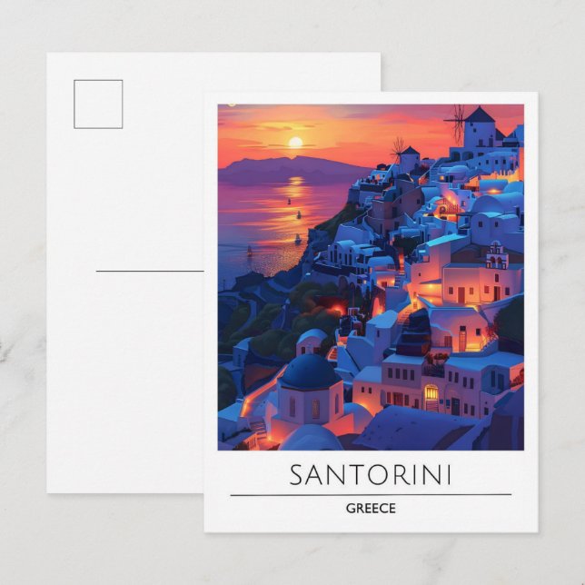 Carte Postale Lever du soleil à Santorin Grèce Voyage (Devant / Derrière)