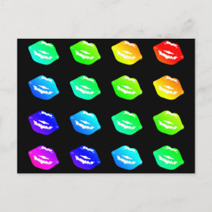 Carte Postale Lèvres baisantes Couleurs arc-en-ciel colorées Bou