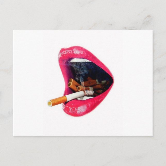 Carte Postale Lèvres roses avec une cigarette (Devant)