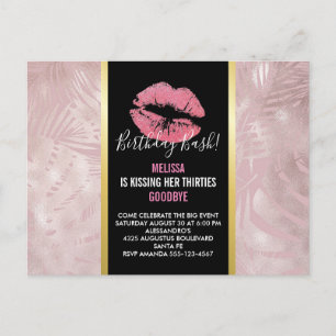 Carte Postale Lèvres roses et Rose Gold Tropical Feuilles Annive