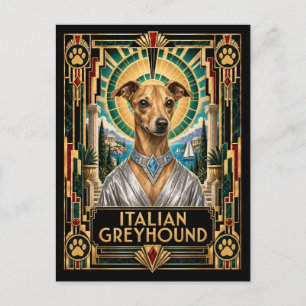 Carte Postale Lévrier italien, chien Art Déco