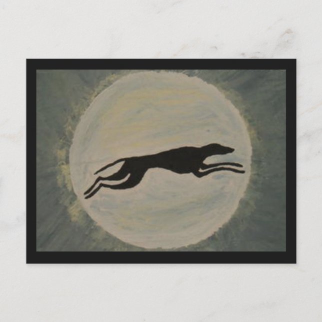 Carte Postale Lévrier sous la pleine lune (Devant)