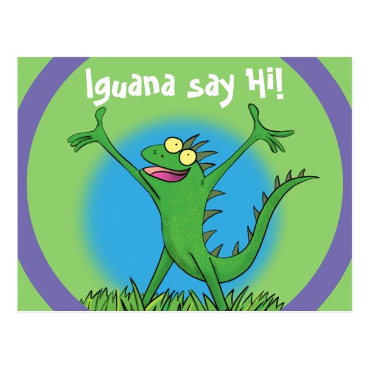 Carte Postale Lezard Animated De Sourire D Iguane De Vert Drole Zazzle Fr