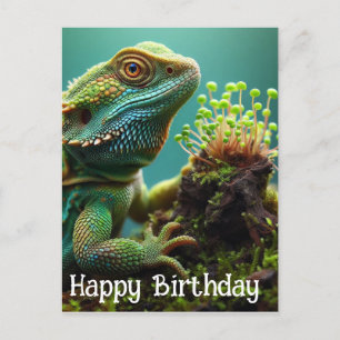 Carte Postale Lézard dans le jardin de la mousse Joyeux annivers