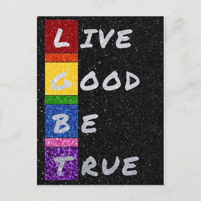 Carte Postale LGBT Parties scintillant Live Good Be True Card (Devant)
